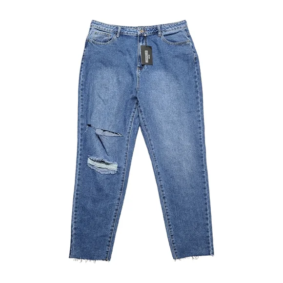 Missguided Blue Knee Rip Baggy Boyfriend Jeans Missguided Petite Blue Riot  Ripped Mom Jeans Size